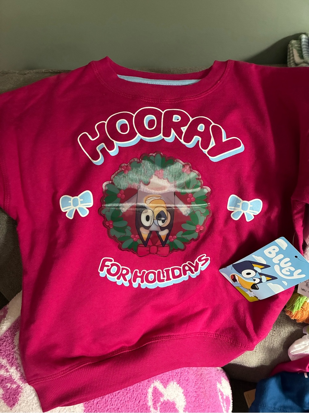 Disney Bluey Bright Pink 'Hooray For Holidays' Sweatshirt new with tags